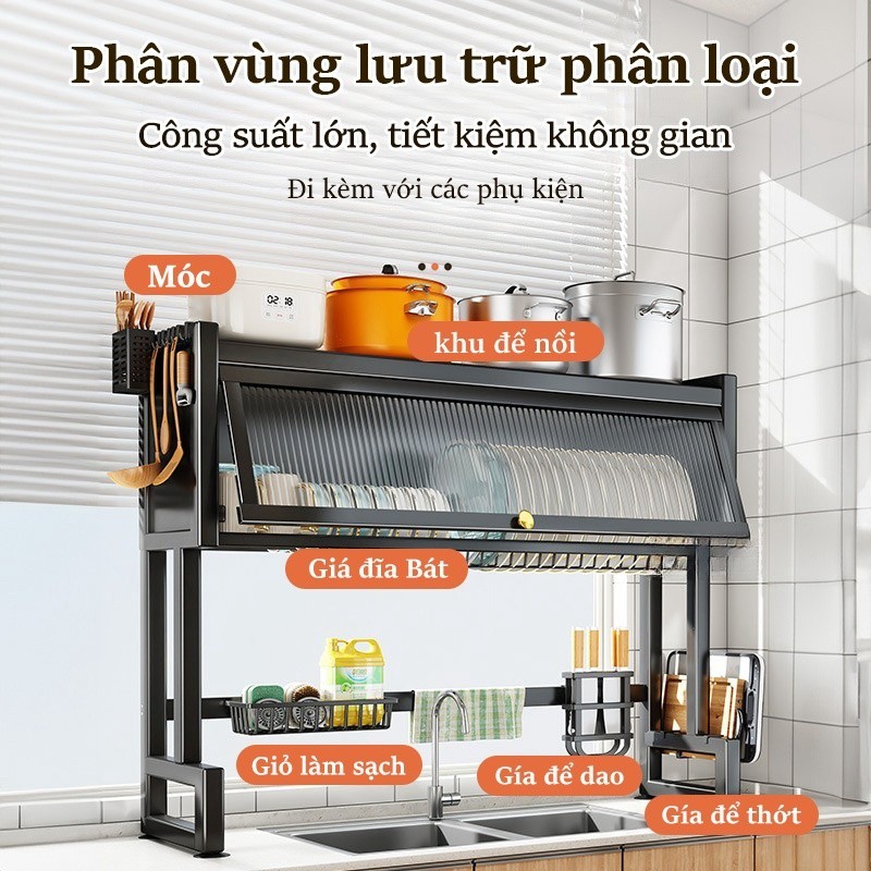 Lifinity Kệ Để Chén Đĩa-Kệ Tủ Nhà Bếp Có Nắp Đậy Thông Minh Trên Bồn Rửa Bát 2 Tầng