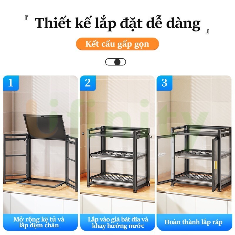 Lifinity Kệ Bát Đĩa-Kệ Nhà Bếp Có Khay Hứng Nước, Có Thể Gập Lại, Không Cần ốc Vít Để Cài Đặt