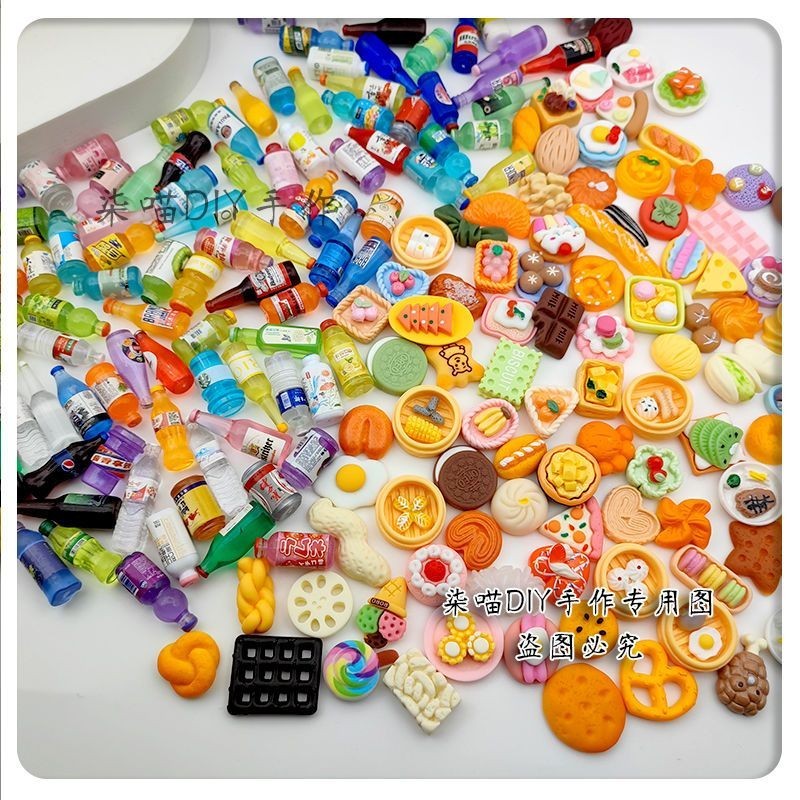 Combo 100 Charm, Túi Mù Mô Hình Chai Nước, Đồ Ăn Mini Không Trùng Lặp Làm Đồ Thủ Công DIY Trang Trí Nhà Búp Bê