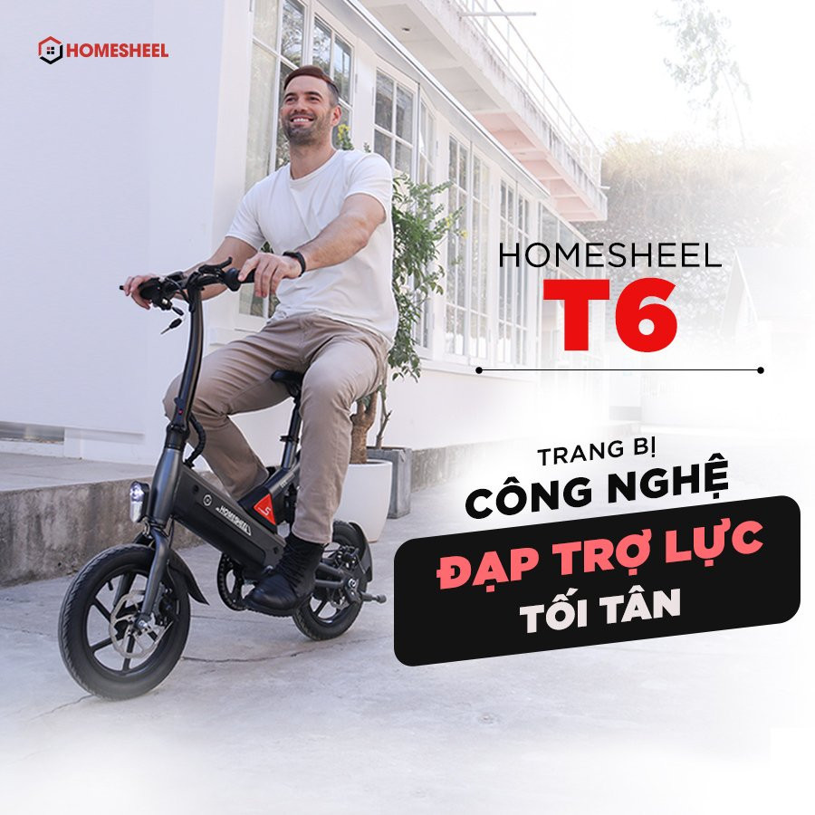 Xe đạp điện gấp Homesheel T6 dành cho học sinh, xe đạp điện mini mới nhất năm nay bảo hành 24 Thán
