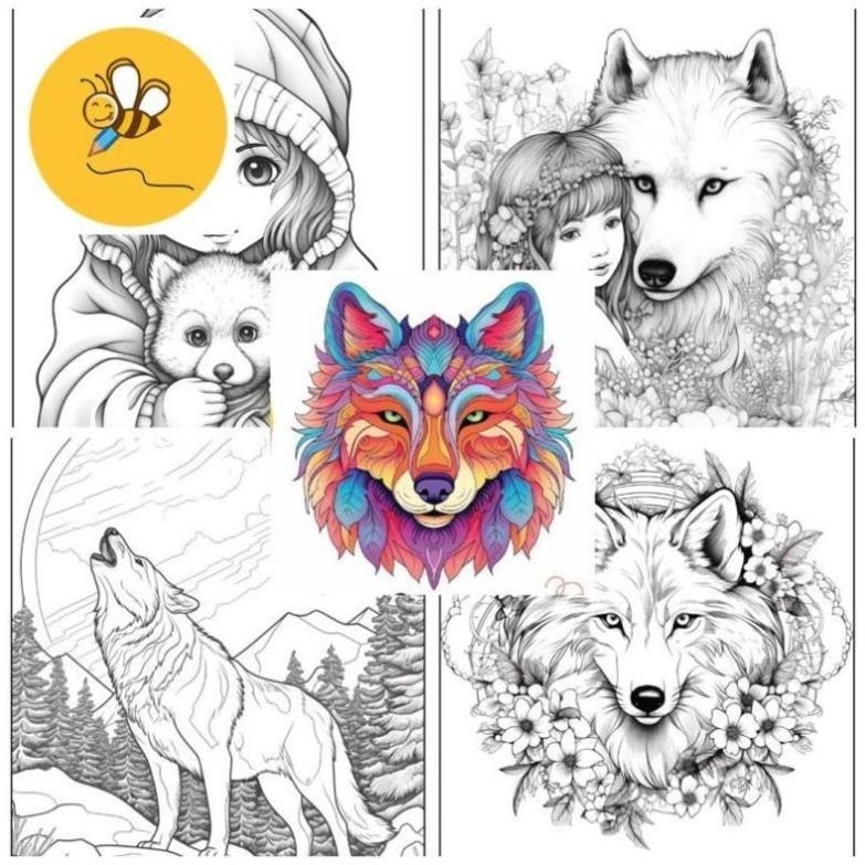 Tranh Tô Màu Chó sói Wolf (phong cách Anime Chibi) - Bộ 10 Tờ Tranh Tô ...