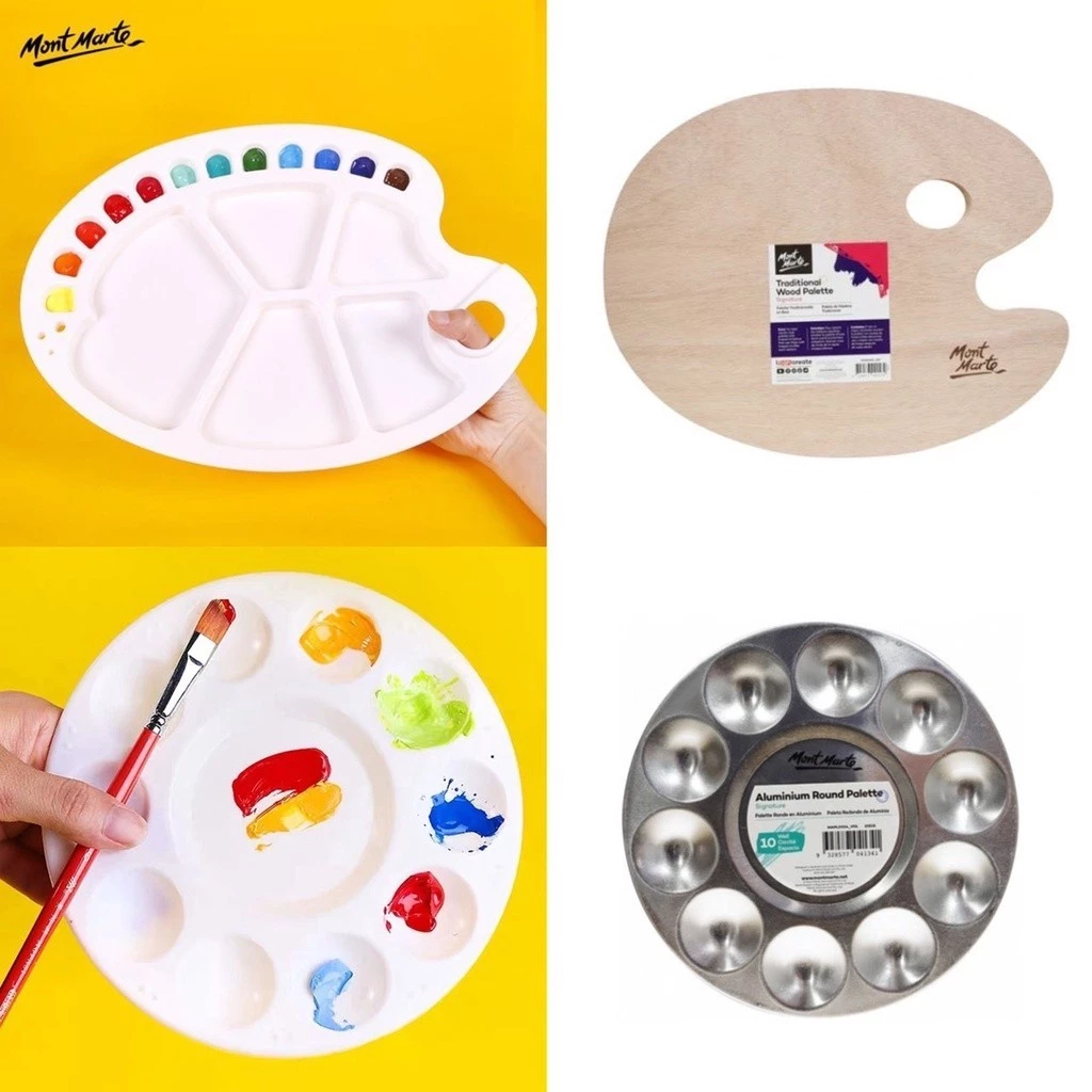 [Hỏa tốc HCM] Khay Pha Màu Mont Marte Palette Các Loại - Chất Liệu Nhôm/Nhựa/Gỗ