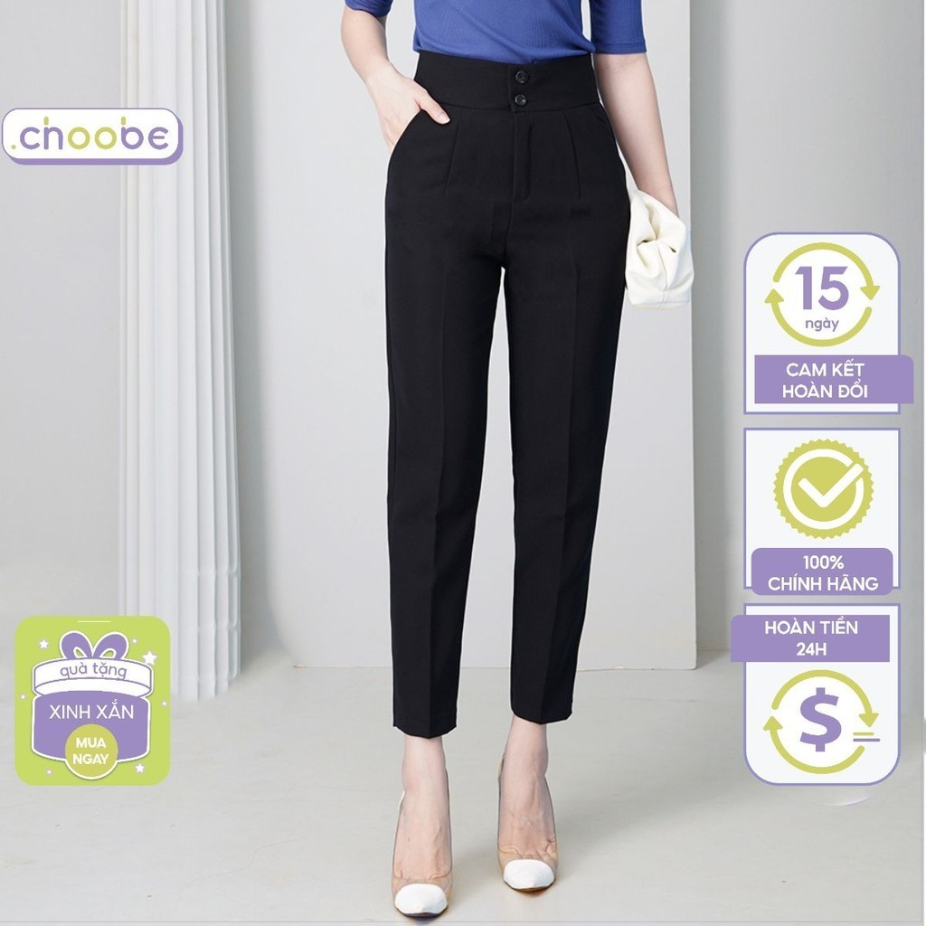 Ảnh Quần baggy nữ Choobe 2 khuy lưng cạp cao đồ công sở đẹp màu đen đi học form chuẩn tôn dáng Q38 3