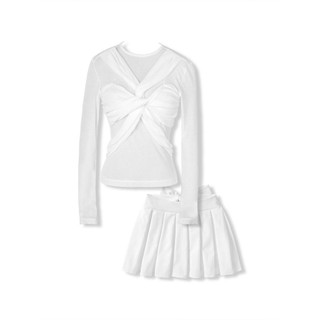[Deal Độc Quyền] Set Nữ Áo Long Sleeves Short Pleat Skirt Áo Thun Giấy Quần Kaki Thoải Mái, WSB114 SOME HOW STORE