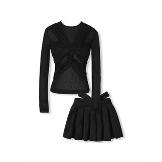 [Deal Độc Quyền] Set Nữ Áo Long Sleeves Short Pleat Skirt Áo Thun Giấy Quần Kaki Thoải Mái, WSB114 SOME HOW STORE
