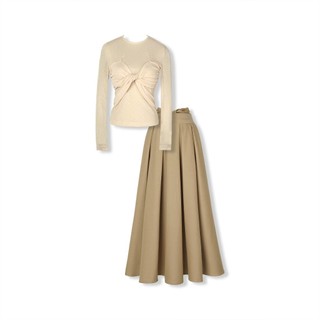 [Deal Độc Quyền] Set Áo Nữ Twist Long Sleeves Gown Pleat Skirt Hiện Đại Tôn Dáng Thoải Mái , WSB116  SOME HOW STORE