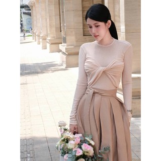[Deal Độc Quyền] Set Áo Nữ Twist Long Sleeves Gown Pleat Skirt Hiện Đại Tôn Dáng Thoải Mái , WSB116  SOME HOW STORE