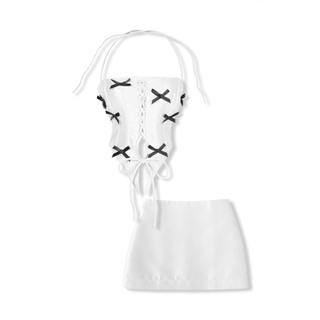 Set Áo Crop Nữ Bowtie String Short Skirt , Chất Vải Taffa Xước Thoải Mái , WSB088 SOME HOW STORE