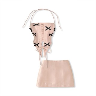 Set Áo Crop Nữ Bowtie String Short Skirt , Chất Vải Taffa Xước Thoải Mái , WSB088 SOME HOW STORE