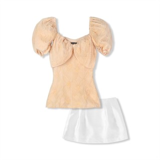 Set Nữ Short Pump Sleeve Top , Chất Vải Áo chất ren hoa Quần chất taffta nhũ , WSB042 SOME HOW STORE