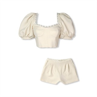 Set Nữ Pump Sleeves Crop With Short , Chất Vải Burlap Thoải Mái , WSB095  SOME HOW STORE