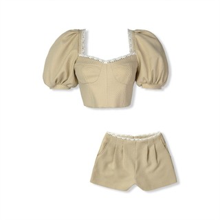 Set Nữ Pump Sleeves Crop With Short , Chất Vải Burlap Thoải Mái , WSB095  SOME HOW STORE