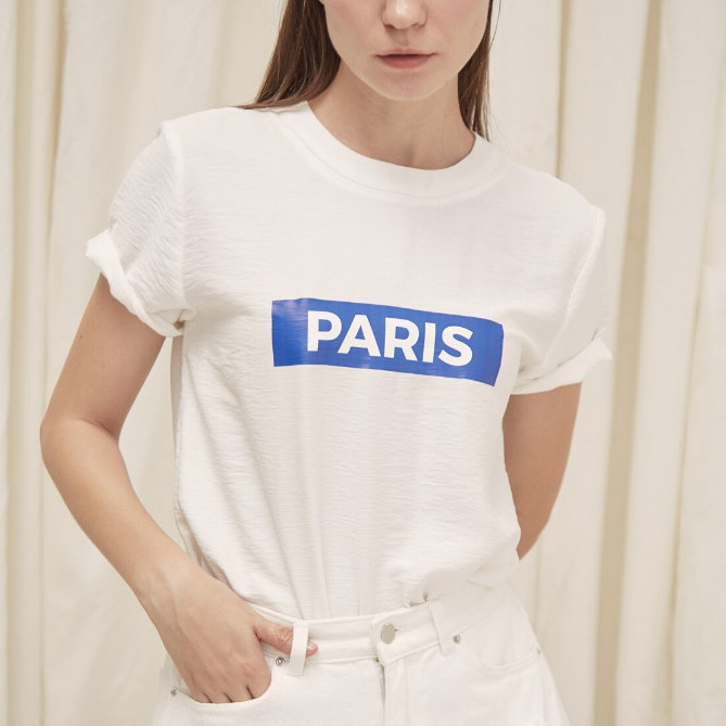 Ảnh COCOSIN - Áo Lụa Trắng In Paris Xanh 2