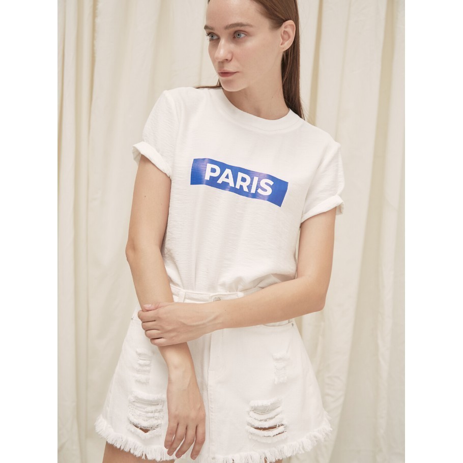 Ảnh COCOSIN - Áo Lụa Trắng In Paris Xanh 1