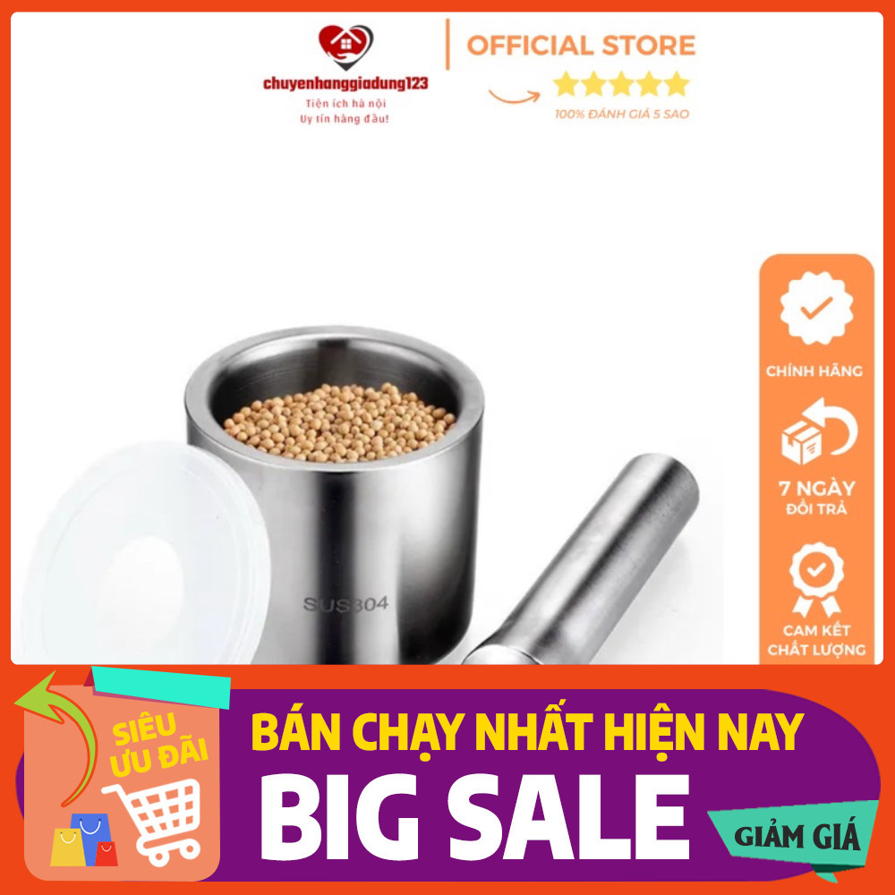 Bộ Cối Chày Inox 304 - Hàng Cao Cấp Không Vết Hàn - Bảo Hành Trọn Đời Không Han Gỉ Mẫu Mới -  3369