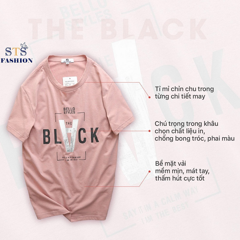 (Hàng Đẹp) Áo thun nam cổ tròn BLACK 100% cotton mát mịn,không nhăn,thấm hút mồ hôi kháng khuẩn -nhiều màu -STS0181