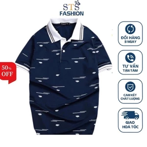Áo thun nam cổ bẻ POLO vải cá sấu poly mát mịn thoáng, không nhăn nhàu, 2 màu xanh, trắng -STS0150
