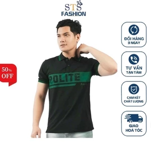 Áo thun có cổ Polite vải cá sấu poly, dễ phối đồ, 2 màu trắng, đen -STS0163