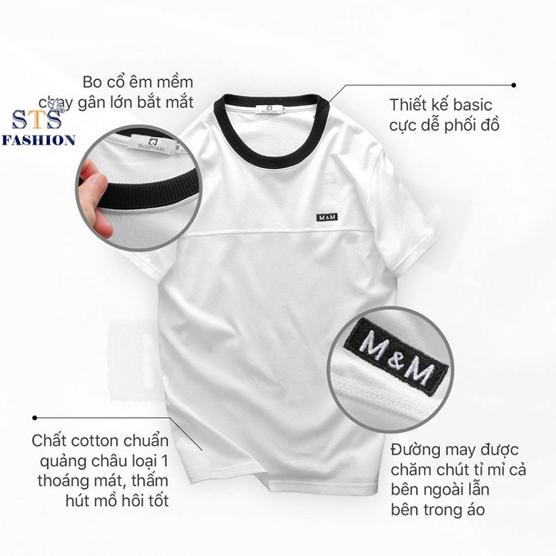 Áo Thun Cổ Tròn M&M, Vải Cotton cát – chuẩn cotton quảng châu loại 1. Chất mát, thấm mồ hôi tốt, co giãn 4 chiều