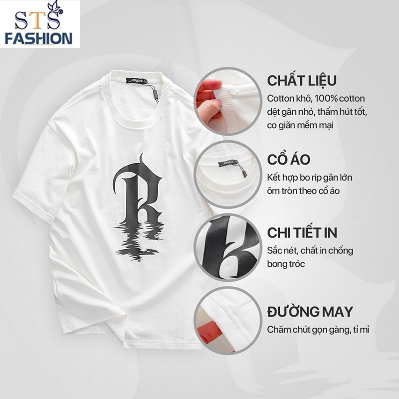 (Hàng Đẹp) Áo Thun versize R, Chất liệu Cotton khô, 100% cotton dệt gân nhỏ, thấm hút tốt, co giãn mềm mại