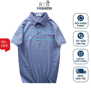 Áo thun nam cổ bẻ có túi vải cotton muối, Chất mát mềm mịn thấm hút mồ hôi có độ co giãn cao -STS0141
