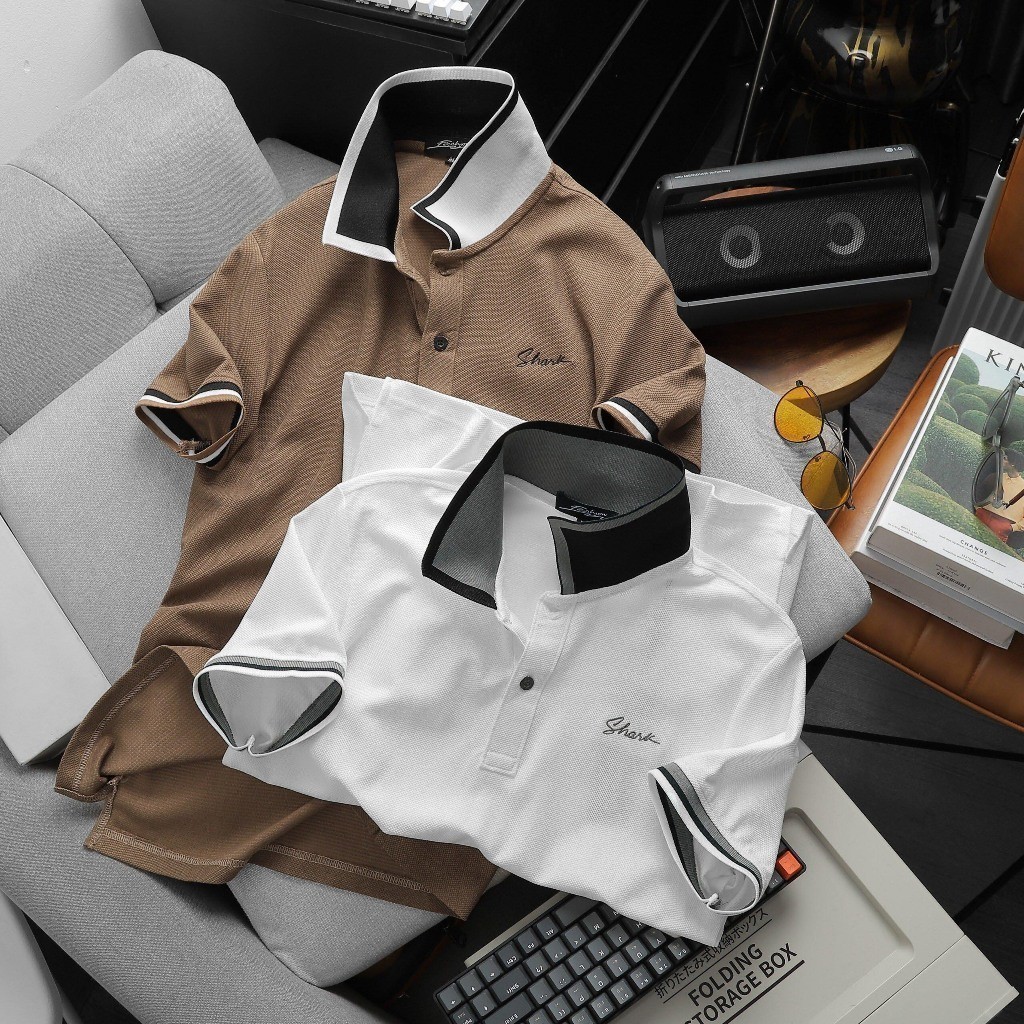 (Hàng Đẹp) Áo Thun Cổ Bẻ Shark,Thun cá sấu cotton lục giác cao cấp Chất mềm mát, thấm mồ hôi tốt, co giãn 4 chiều, 2 MÀU