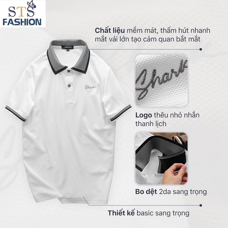 (Hàng Đẹp) Áo Thun Cổ Bẻ Shark,Thun cá sấu cotton lục giác cao cấp Chất mềm mát, thấm mồ hôi tốt, co giãn 4 chiều, 2 MÀU