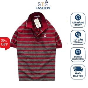 Áo nam POLO Thun sọc dệt ,100% cotton co giãn 4 chiều cao cấp, màu đen xanh đỏ -STS0072