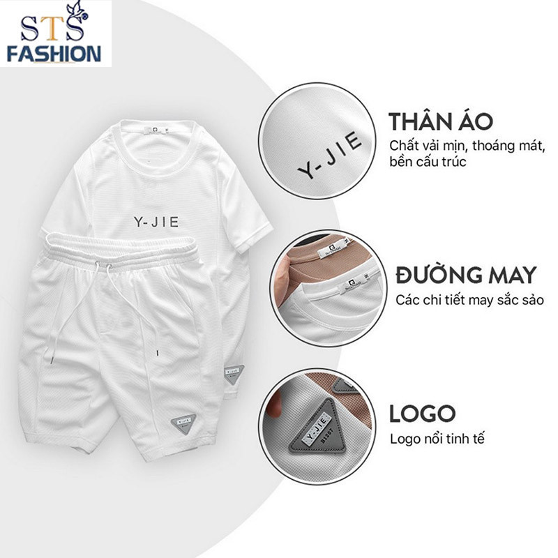Bộ quần áo nam thể thao nam Y - JIE chất cotton dệt mắt tổ ong siêu mịn, thoáng mát, không bai xù, hàng cao cấp, STS0175