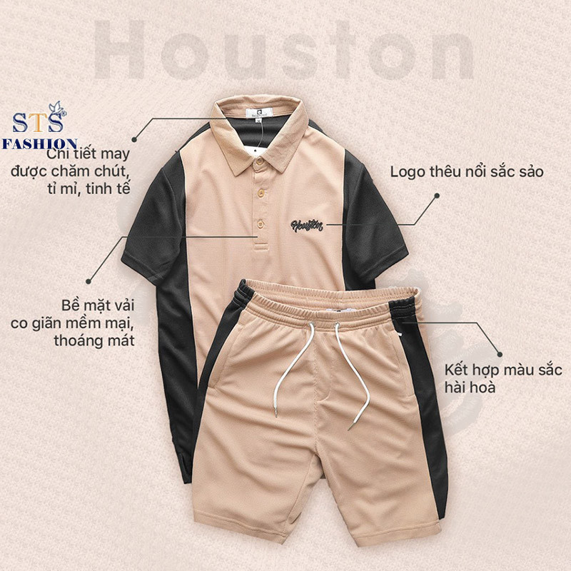 Bộ quần áo nam thể thao nam houston.chất cotton dệt mắt tổ ong siêu mịn, thoáng mát, chống nhăn, chống bám bụi , STS0180