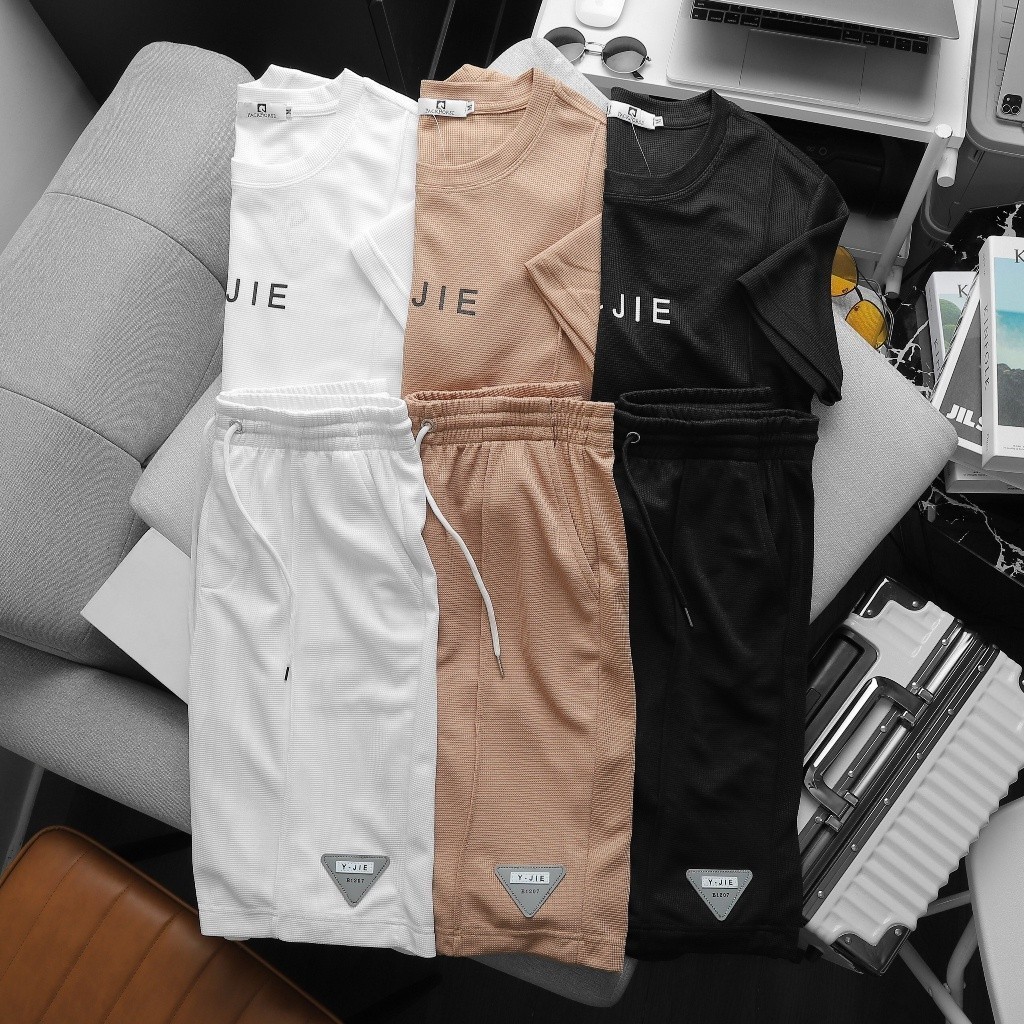 Bộ quần áo nam thể thao nam Y - JIE chất cotton dệt mắt tổ ong siêu mịn, thoáng mát, chống nhăn, chống bám bụi , STS0175