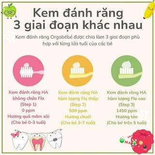 Kem đánh răng cho bé thuần chay Orgabebe Hàn quốc - 3 giai đoạn
