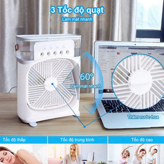 Quạt Điều Hòa Phun Sương Mini-  Quạt Làm Mát Bằng Hơi Nước Để Bàn 3 Chế Độ Tích Hợp Đèn Led Cổng Sạc USB - 968 New New