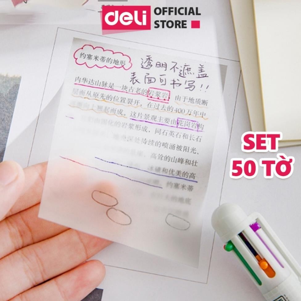 Set 50 giấy note Deli trong suốt chống nước giấy ghi nhớ ghi chú có keo ...