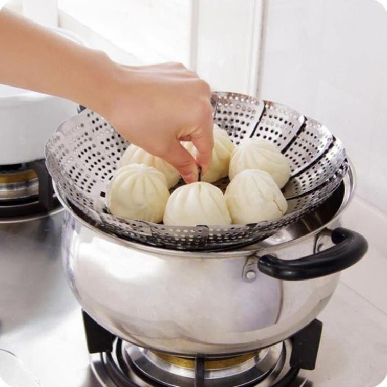 Rổ hấp Inox 304 gấp gọn, dùng hấp thực phẩm tiện lợi , vỉ hấp xôi, hấp bánh- VH289