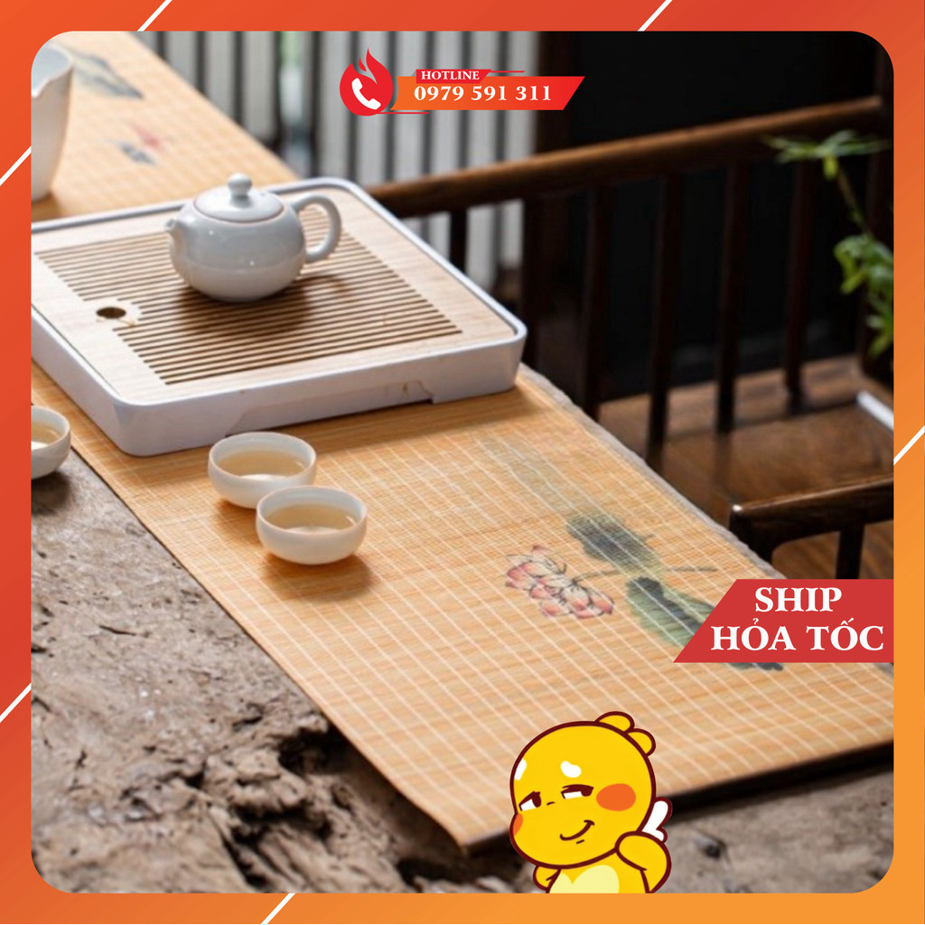 Chiếu tre , thảm tre trải bàn trà hình hoa sen 30x135cm | Shopee Việt Nam