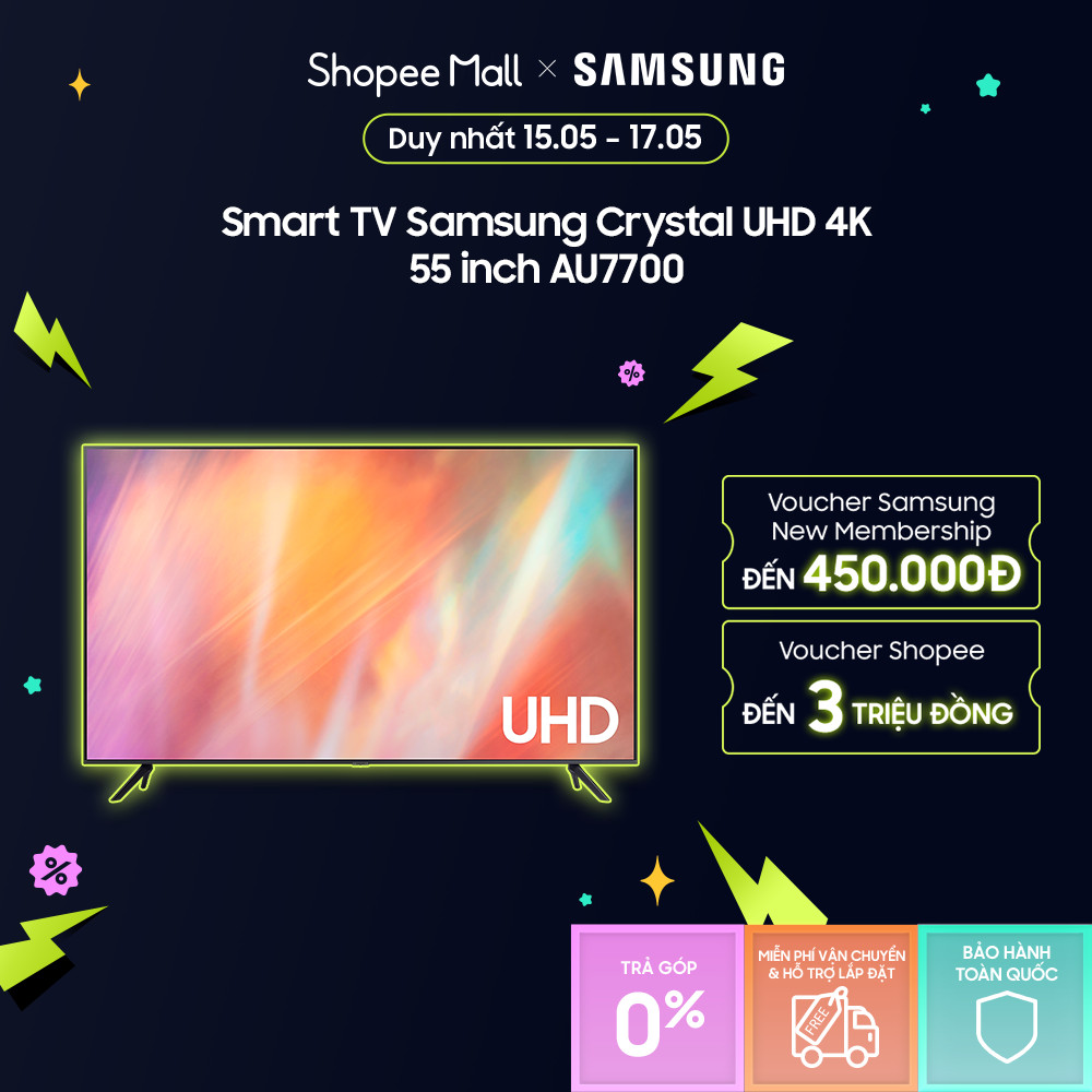 Smart TV Samsung Crystal UHD 4K 55 inch AU7700 2021 Shopee Việt Nam