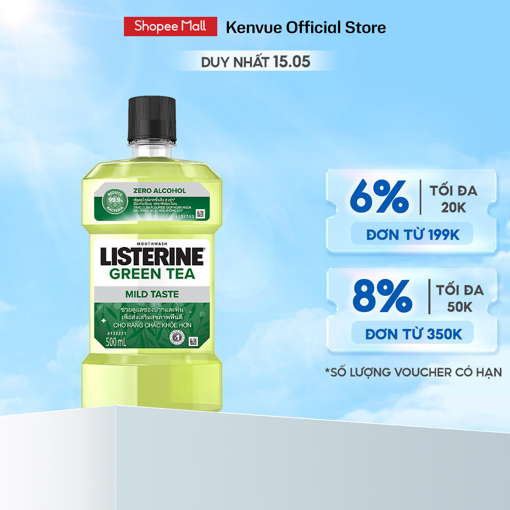 Nước súc miệng ngừa sâu răng vị trà xanh không cay Listerine Green Tea