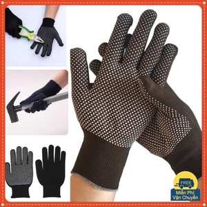SET 12 Đôi Găng Tay Lao Động Có Hạt Chống Trơn Trượt Màu Xám và Đen Co Giãn - Bao Tất Tay Bảo Hộ Nam Nữ Giá Sỉ Rẻ