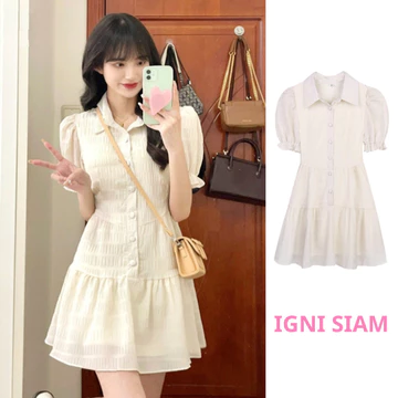 Váy babydoll cổ sơ mi dáng ngắn, váy polo đi biển đi chơi sang chảnh váy công chúa, váy tiểu thư