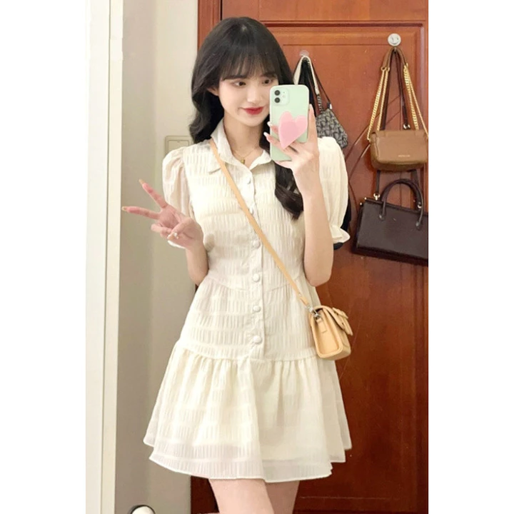Váy babydoll cổ sơ mi dáng ngắn, váy polo đi biển đi chơi sang chảnh váy công chúa, váy tiểu thư