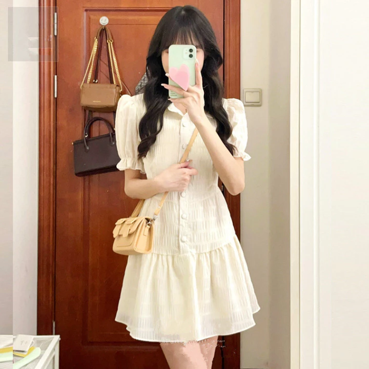 Váy babydoll cổ sơ mi dáng ngắn, váy polo đi biển đi chơi sang chảnh váy công chúa, váy tiểu thư