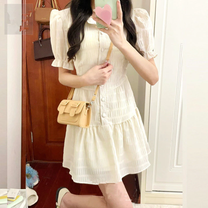 Váy babydoll cổ sơ mi dáng ngắn, váy polo đi biển đi chơi sang chảnh váy công chúa, váy tiểu thư