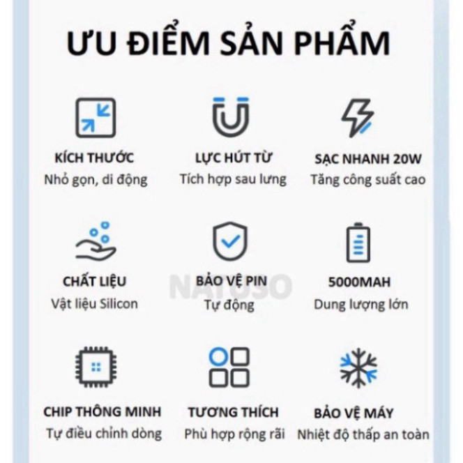 Sạc Dự Phòng Không Dây Từ Tính Sạc Nhanh Pin 5000mah,Pin sạc dự phòng không dây mini hỗ chất lượng tốt - ảnh 8