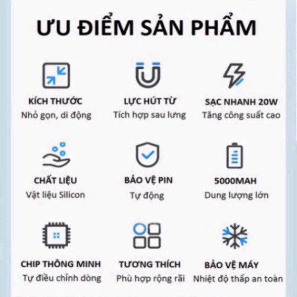 Pin Sạc Dự Phòng Không Dây 5000mAh ​Mini Có Nam Châm Tự Động Cho iPhone,android new - ảnh 9