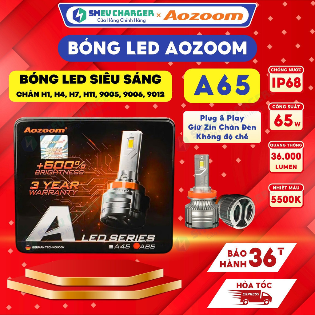 Bóng Đèn Led Aozoom A65 LED ô tô Chân H4, H1,H7, H11, 9005, 9006, 9012
