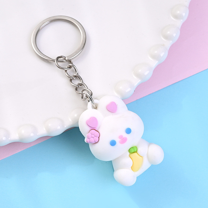 3 Móc Khóa Thỏ Trắng Ôm Cà Rốt Vàng 4Cm