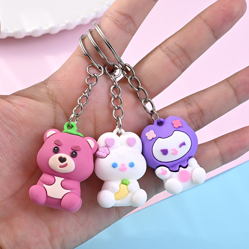 3 Móc Khóa Thỏ Trắng Ôm Cà Rốt Vàng 4Cm