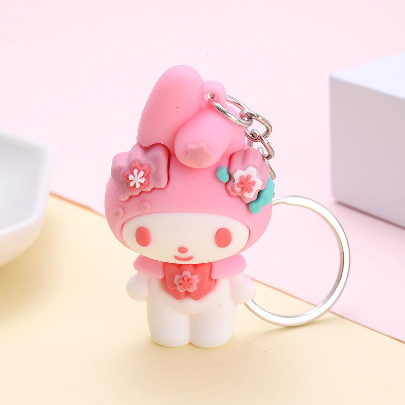 3 Móc Khóa Hoa Đào Thỏ Trắng Đội Mũ Hồng 5.5Cm