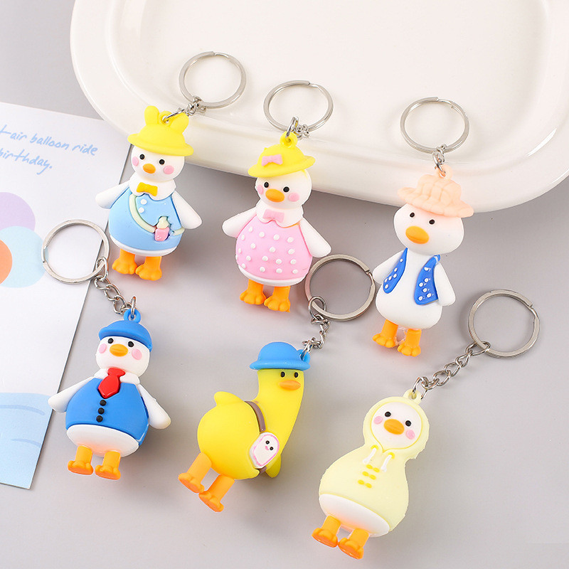 3 Móc Khóa Vịt Thời Trang Áo Xanh Mũ Xanh 6.5Cm